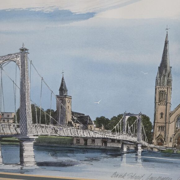 Dorothy Bruce Watercolor Framed Art Bank Street Bridge Inverness - Picture 7 of 10